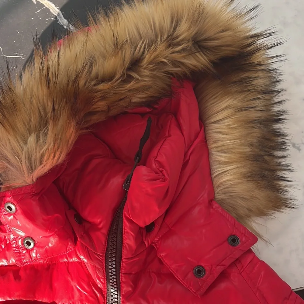 Gently worn girls red s13 jacket with fur hood size 10 girls